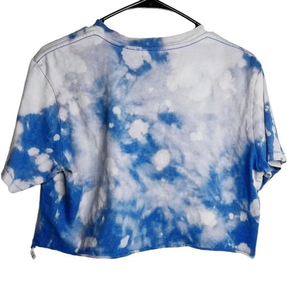 Levi's Tie Dye Raw Edge Short Sleeve Crop Top Blue Size Medium - Picture 3 of 5
